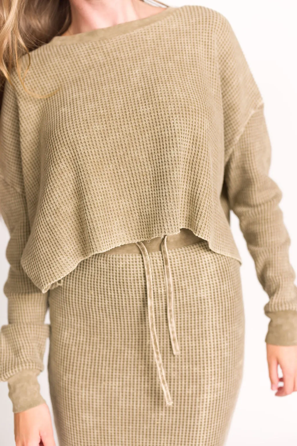 Lindsey Knit Sweater Top and Skirt Set in Olive