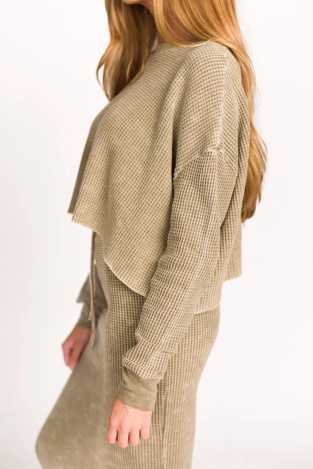 Lindsey Knit Sweater Top and Skirt Set in Olive