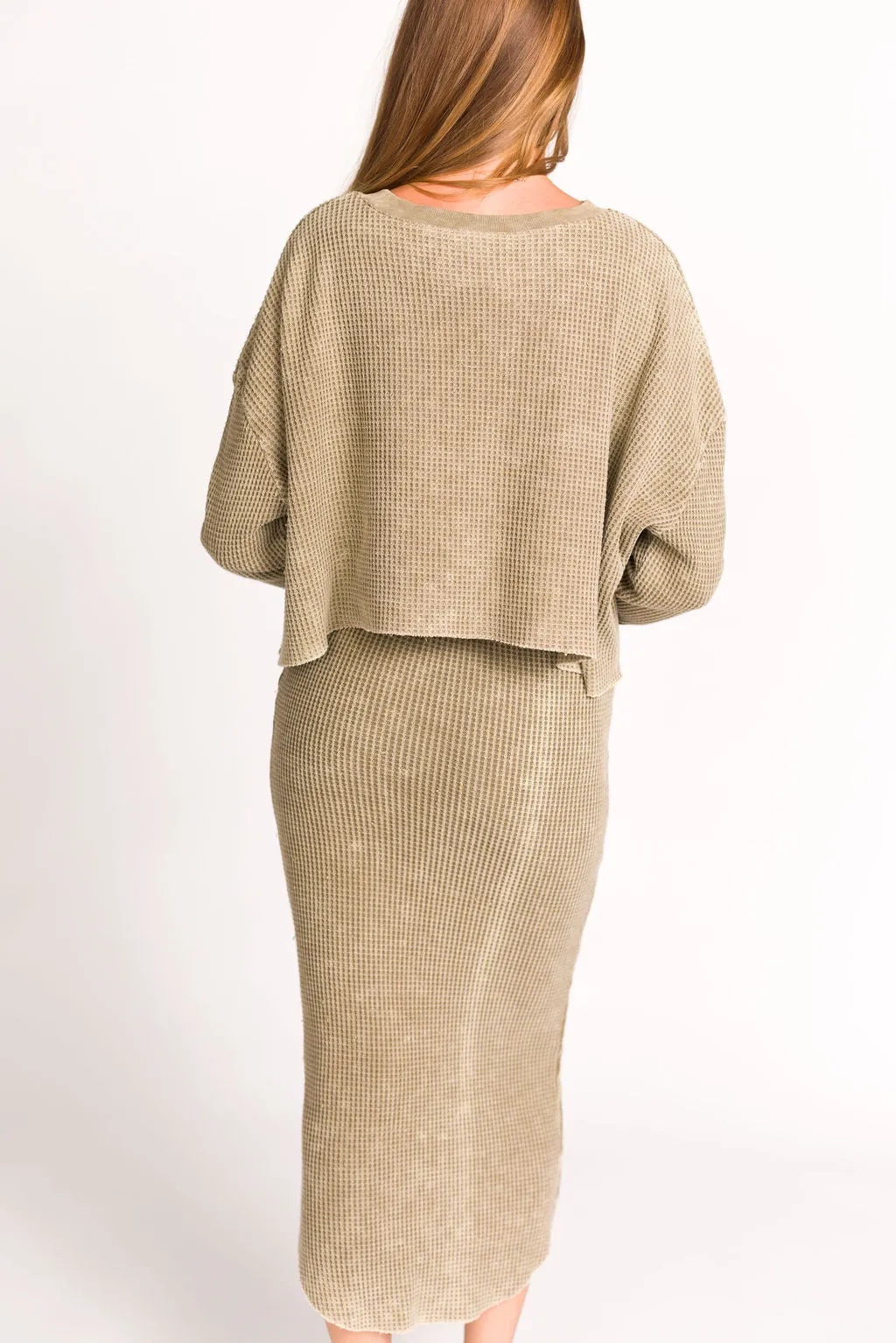Lindsey Knit Sweater Top and Skirt Set in Olive