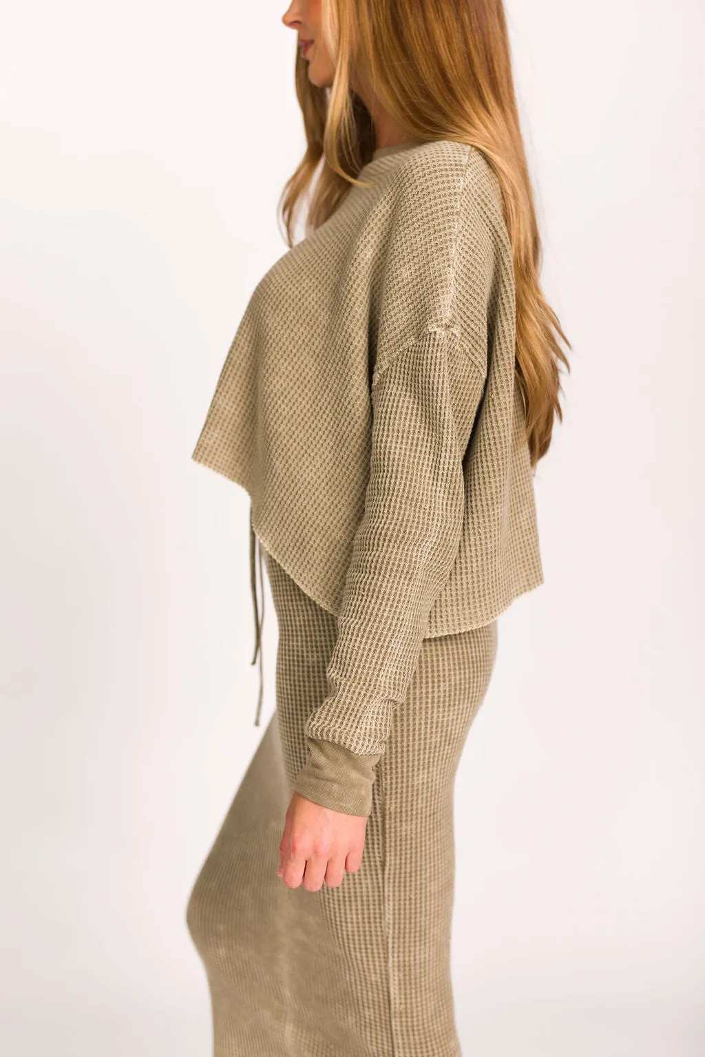 Lindsey Knit Sweater Top and Skirt Set in Olive