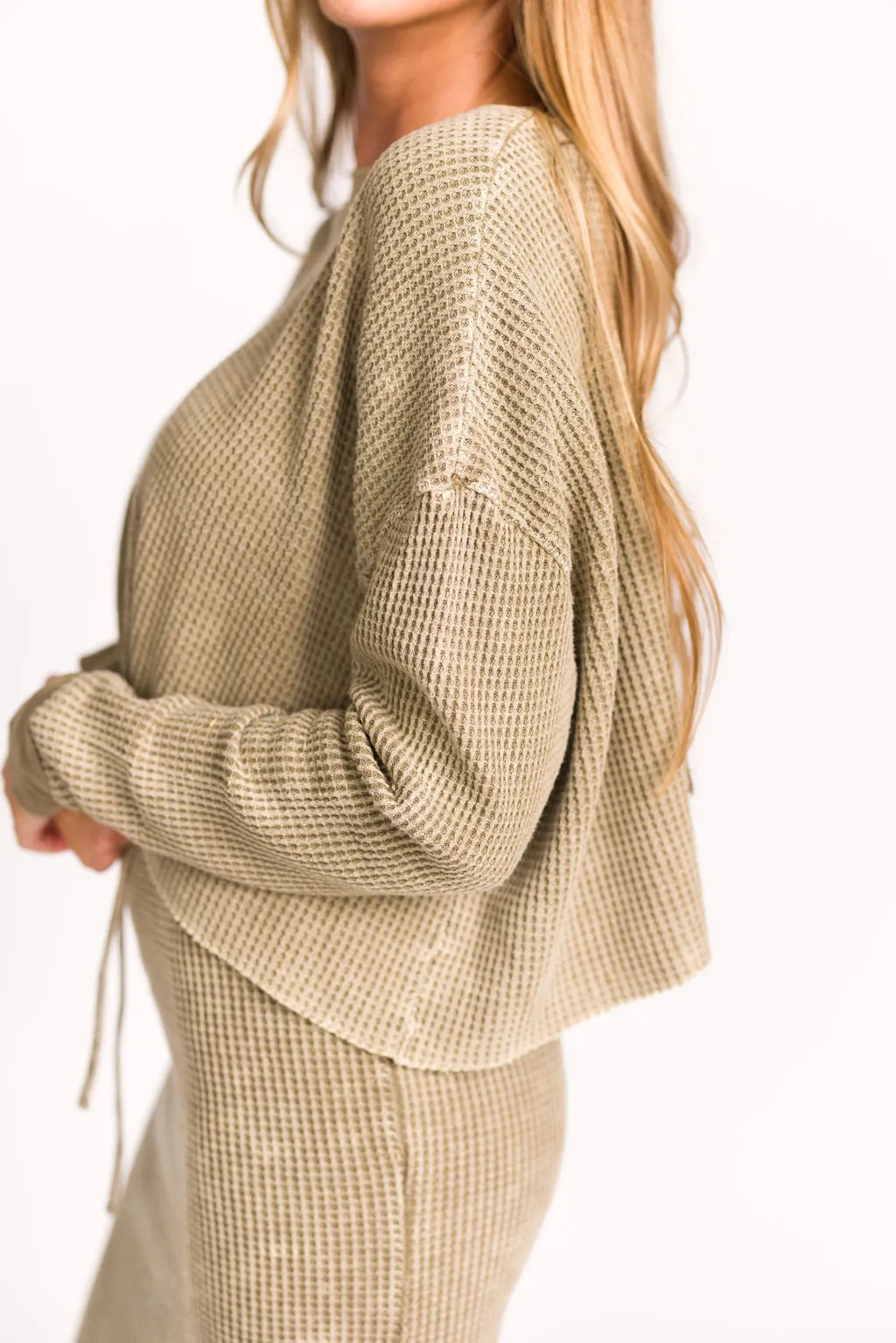 Lindsey Knit Sweater Top and Skirt Set in Olive