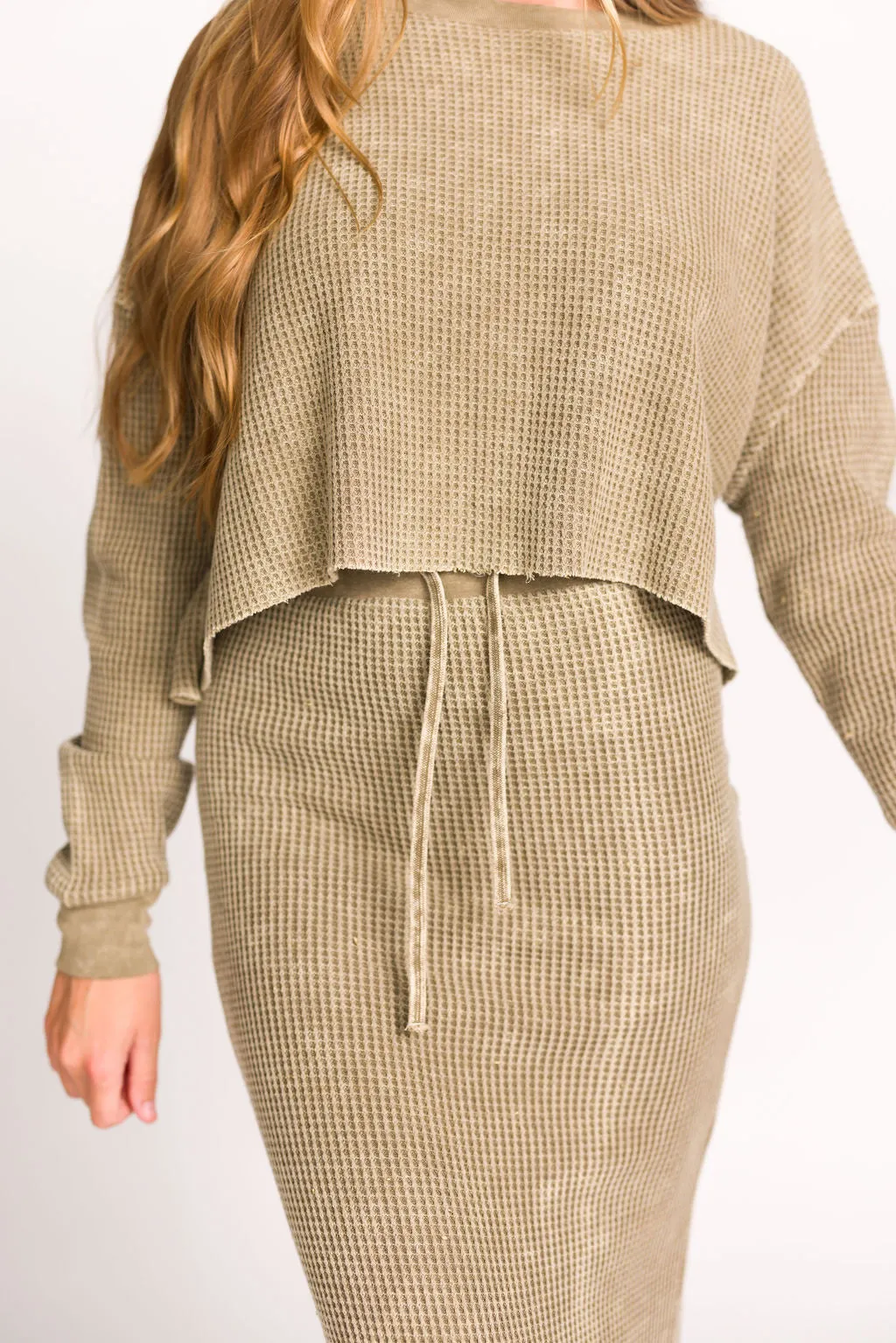 Lindsey Knit Sweater Top and Skirt Set in Olive