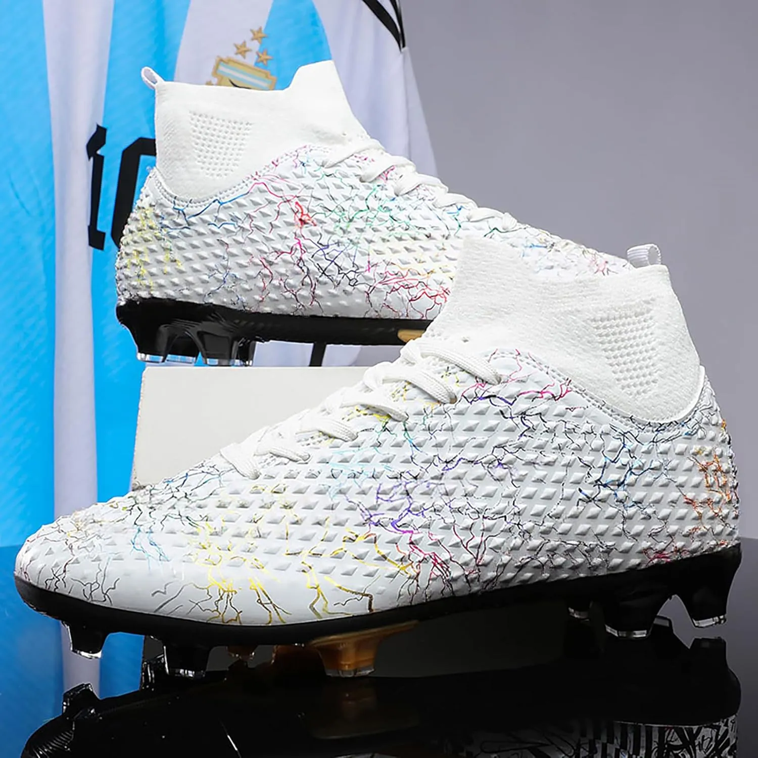 Men's Soccer Shoes High-Top Soccer Cleats Outdoor Breathable Athletic Professional Spikes Youth Boys Football Shoes Unisex