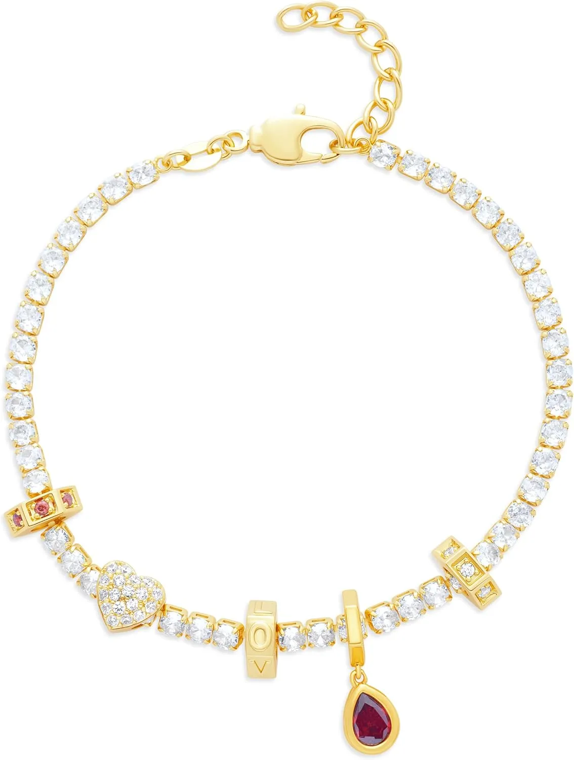 Milla Charm Bracelet and Tennis Bracelets for Women - Lobster Claw Clasp - 7 inches   1 inch extension - 14K Gold Plated or Sterling Silver Plated