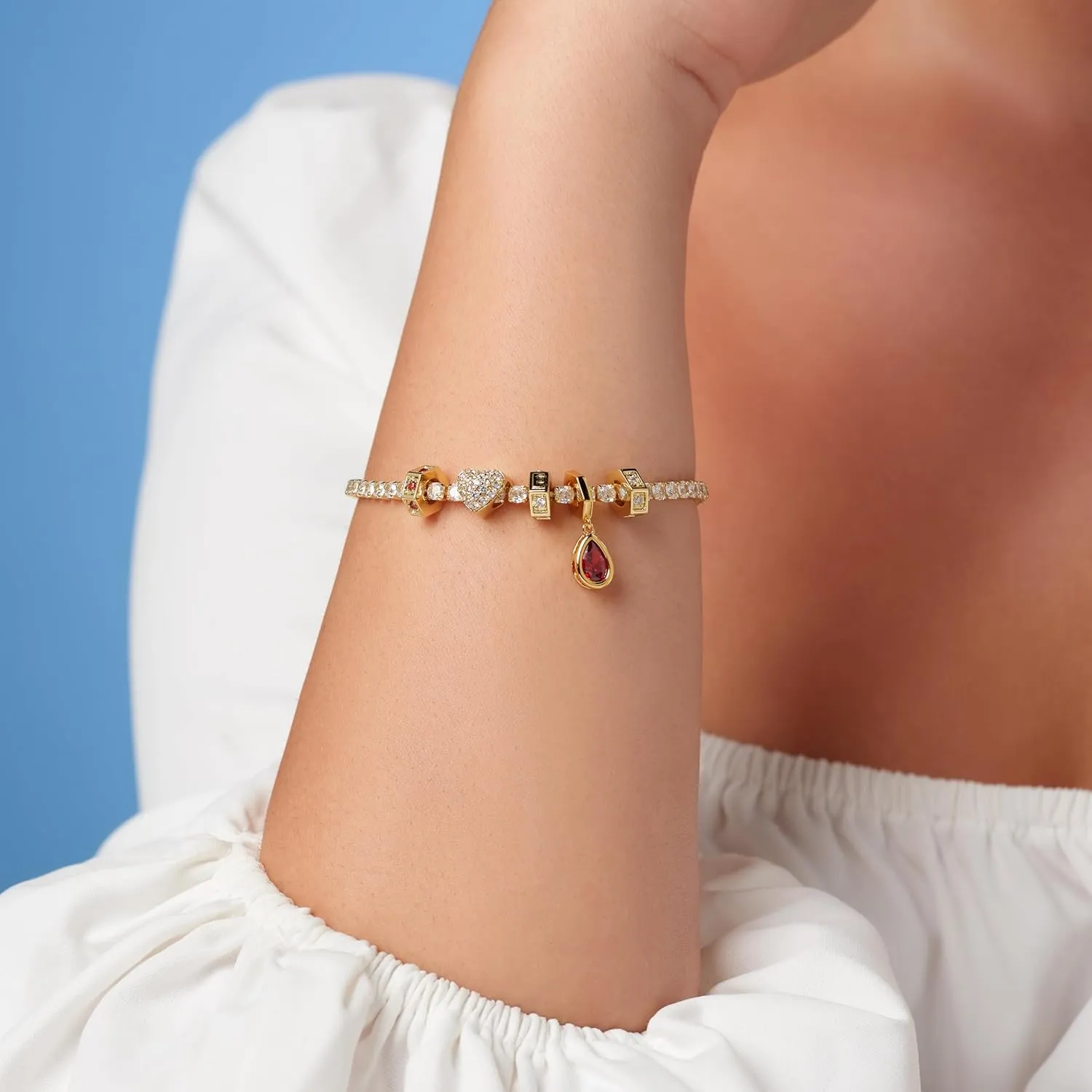 Milla Charm Bracelet and Tennis Bracelets for Women - Lobster Claw Clasp - 7 inches   1 inch extension - 14K Gold Plated or Sterling Silver Plated