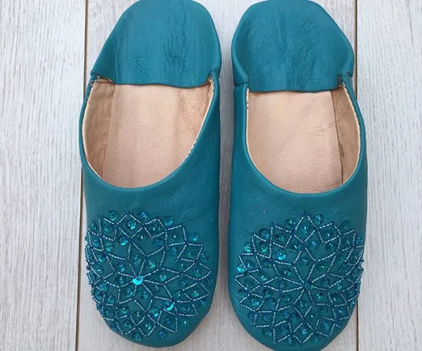 MOROCCAN BABOUCHE SLIPPERS – GREEN-SEQUINS
