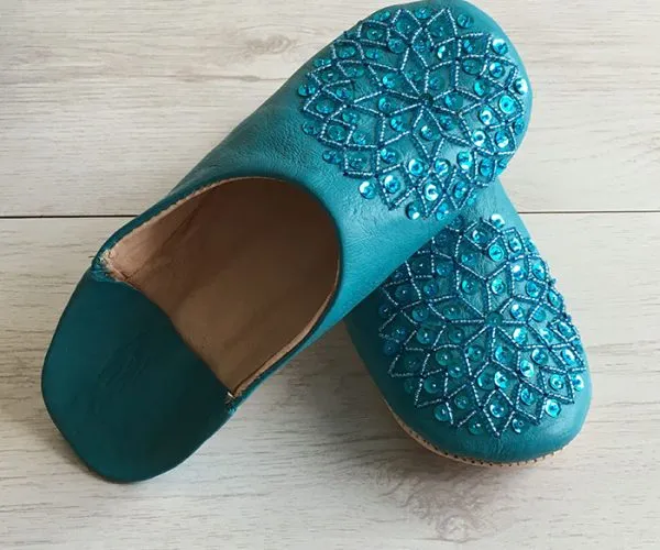 MOROCCAN BABOUCHE SLIPPERS – GREEN-SEQUINS