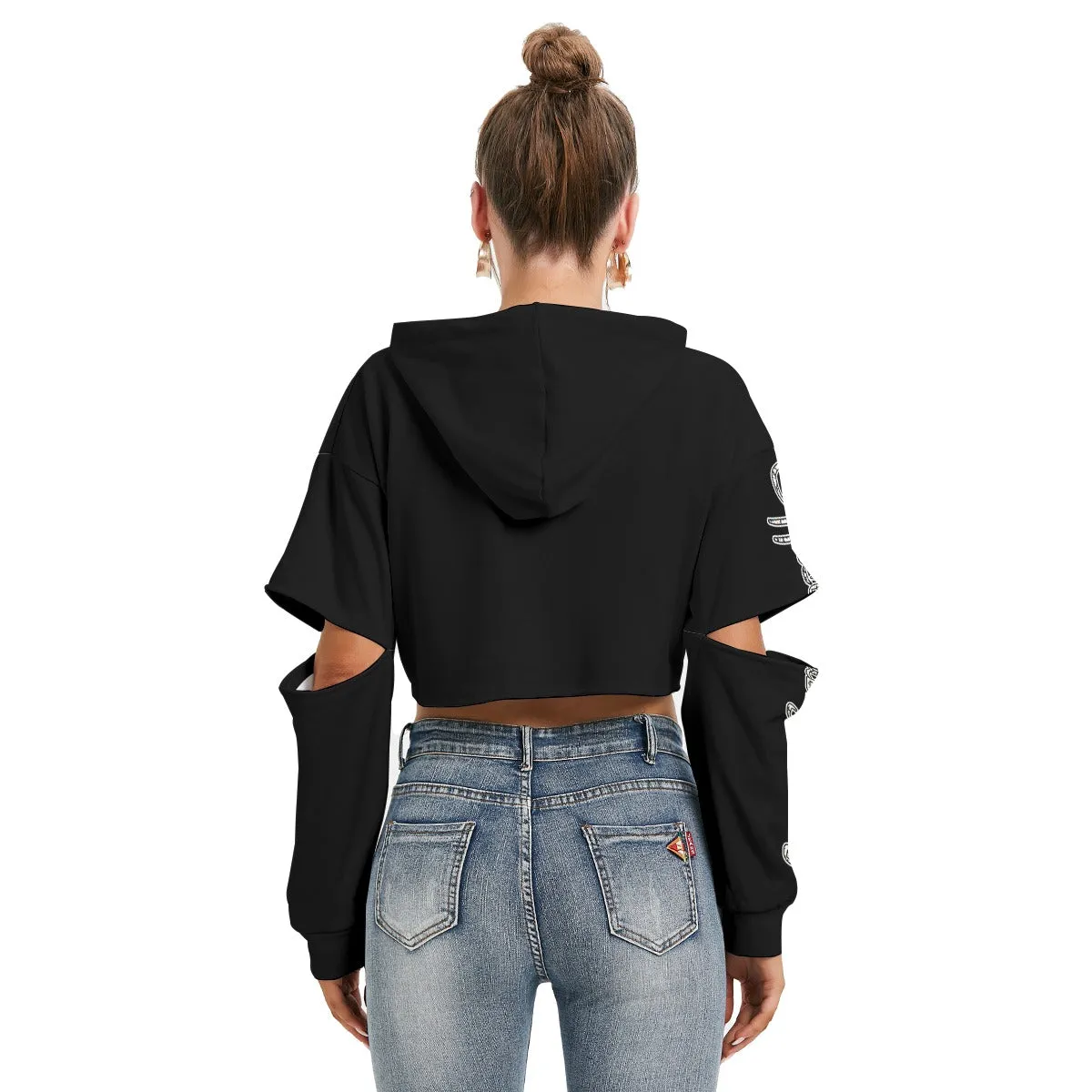 Officially Sexy Halloween Collection Black and Orange Bats Women's Black Heavy Fleece Cropped Hoodie #1