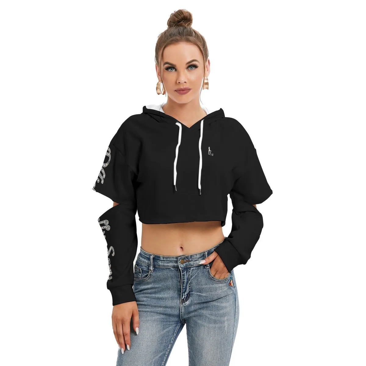 Officially Sexy Halloween Collection Black and Orange Bats Women's Black Heavy Fleece Cropped Hoodie #1