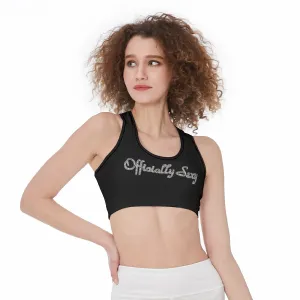 Officially Sexy Halloween Collection Black and Orange Bats Women's Black Sports Bra #2 (English)