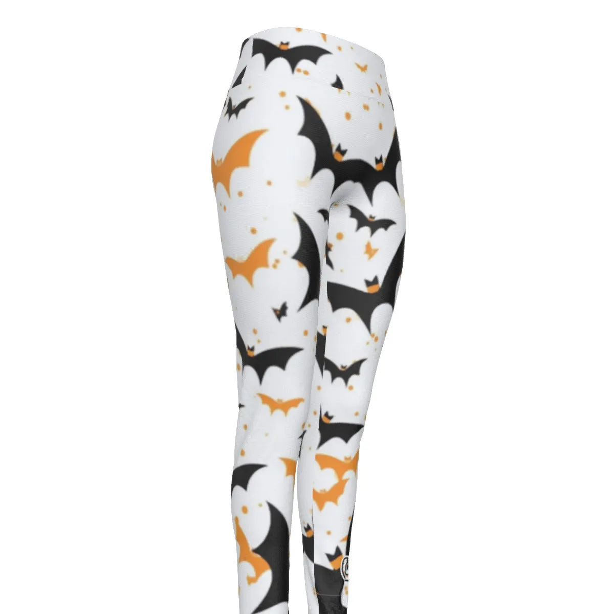 Officially Sexy Halloween Collection Black and Orange Bats Women's High Waist Leggings #2 (Eng