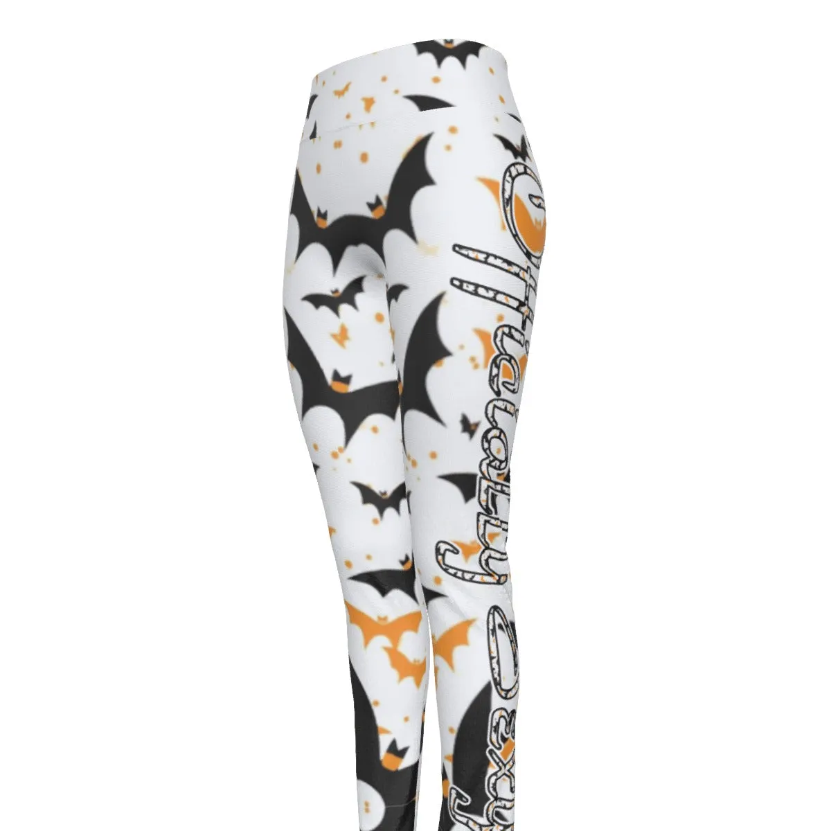 Officially Sexy Halloween Collection Black and Orange Bats Women's High Waist Leggings #2 (Eng