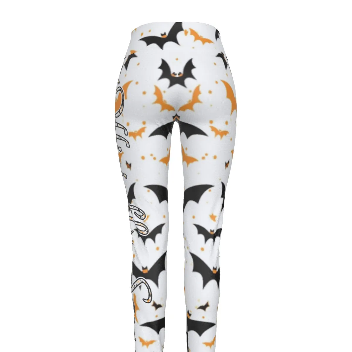 Officially Sexy Halloween Collection Black and Orange Bats Women's High Waist Leggings #2 (Eng