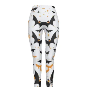 Officially Sexy Halloween Collection Black and Orange Bats Women's High Waist Leggings #2 (Eng