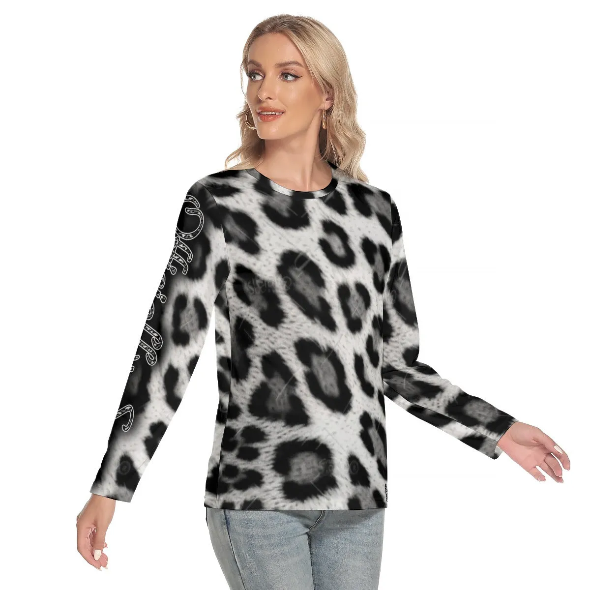 Officially Sexy Snow Leopard Print Collection Women's O-neck Long Sleeve T-shirt (English)
