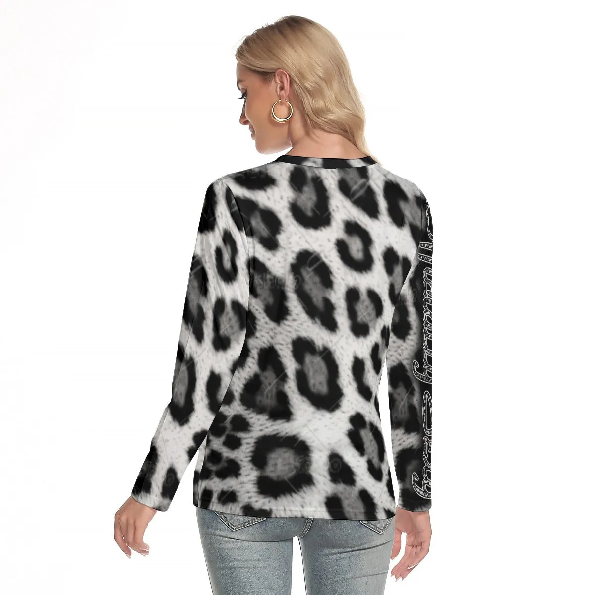 Officially Sexy Snow Leopard Print Collection Women's O-neck Long Sleeve T-shirt (English)