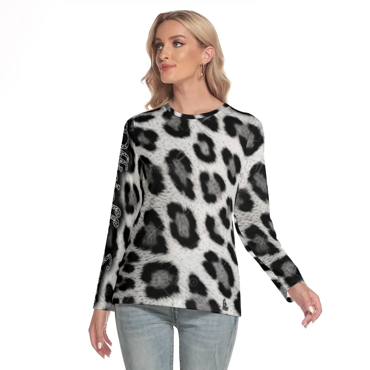 Officially Sexy Snow Leopard Print Collection Women's O-neck Long Sleeve T-shirt (English)