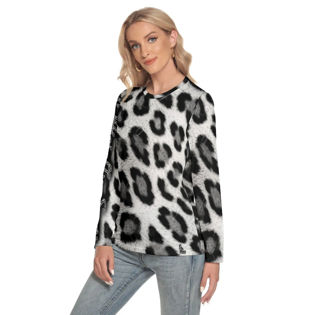 Officially Sexy Snow Leopard Print Collection Women's O-neck Long Sleeve T-shirt (English)