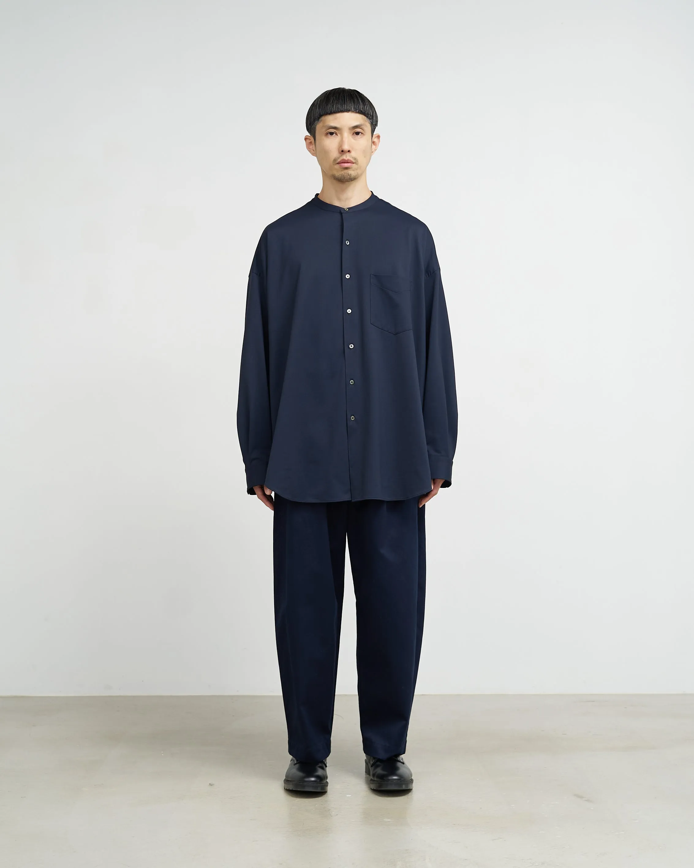 Oxford Pique Jersey L/S Oversized Band Collar Shirt