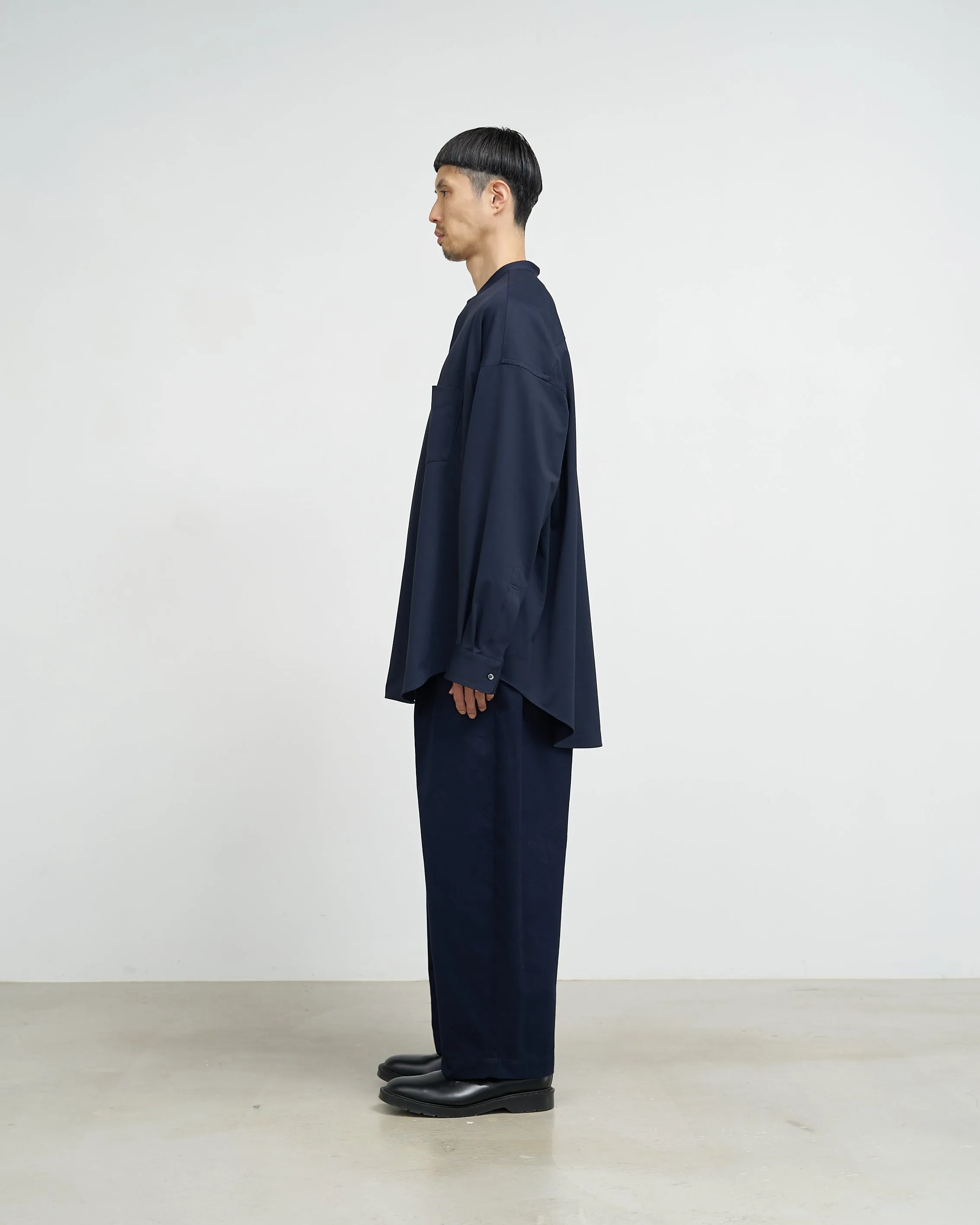 Oxford Pique Jersey L/S Oversized Band Collar Shirt