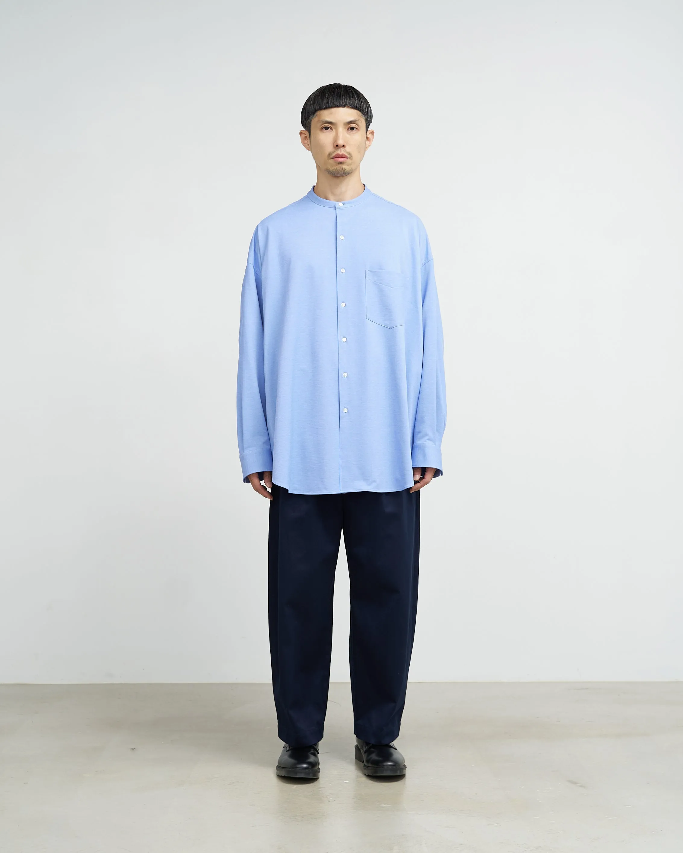 Oxford Pique Jersey L/S Oversized Band Collar Shirt