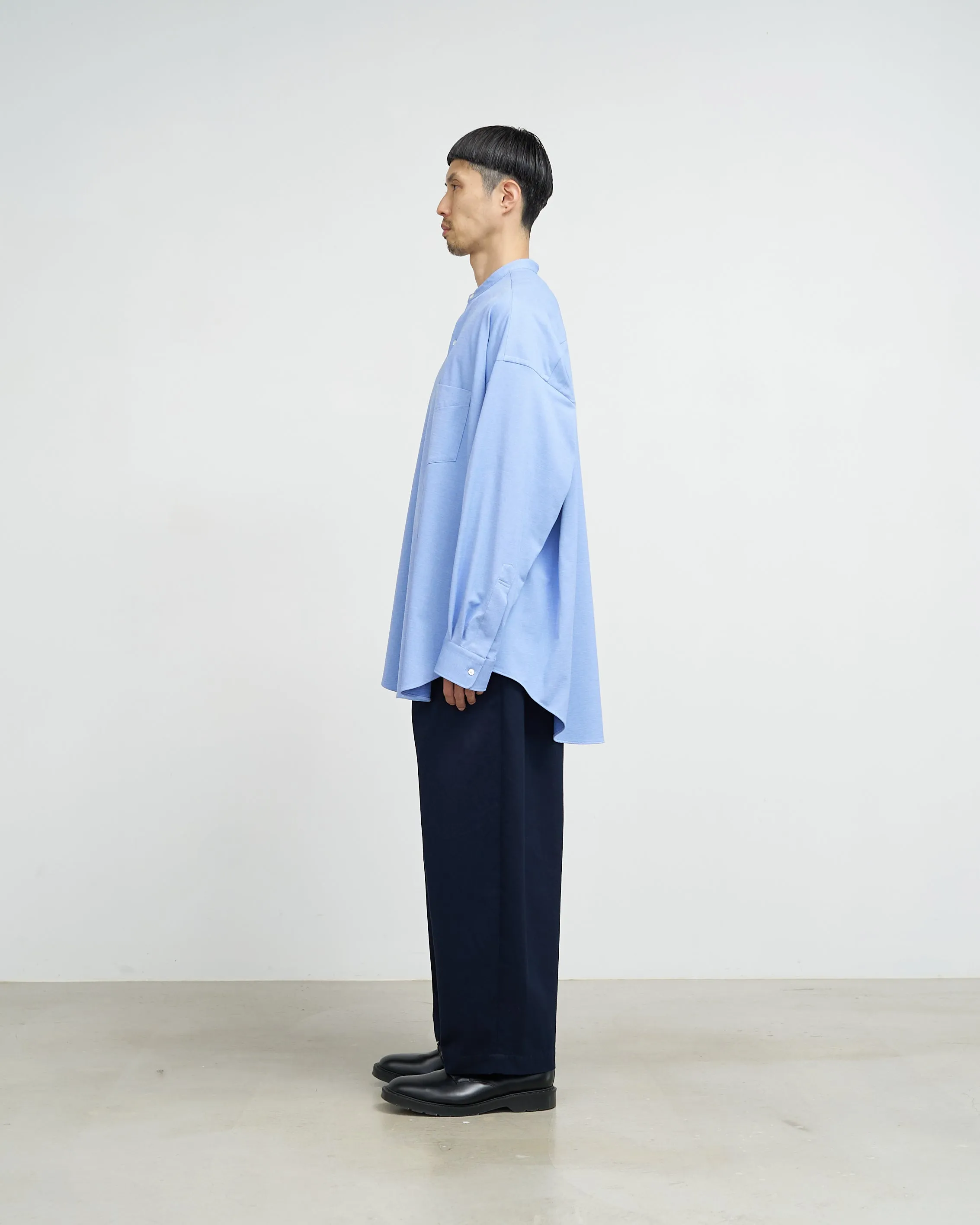 Oxford Pique Jersey L/S Oversized Band Collar Shirt