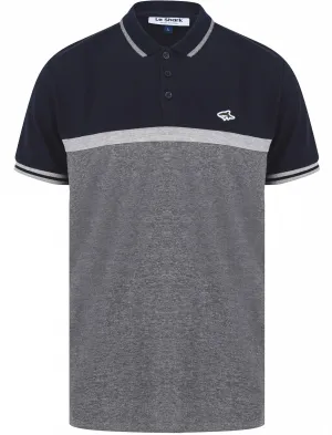 Palmerston Colour Block Pique Polo Shirt In Mid Grey Marl - Le Shark