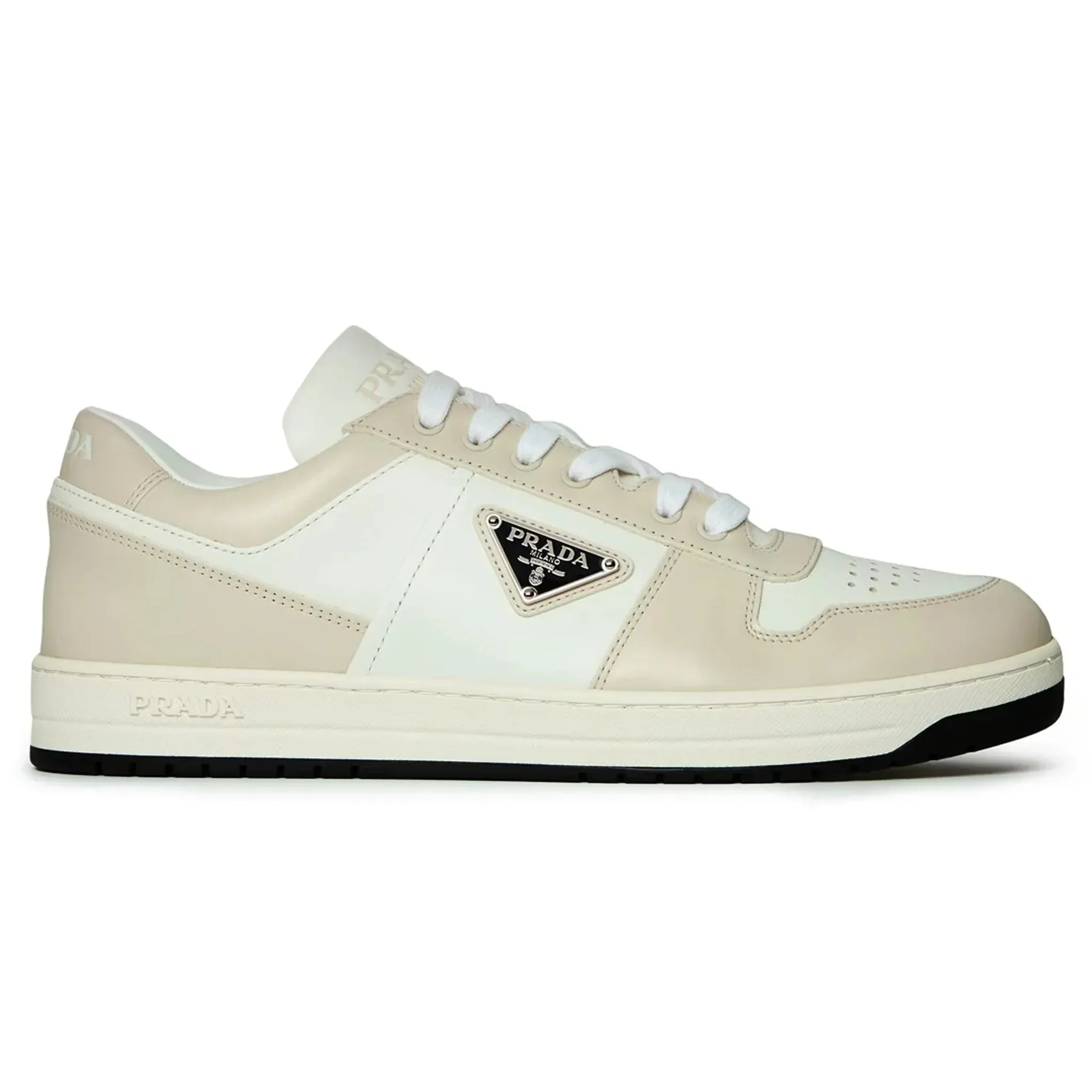 Prada Downtown Leather Low Top White Grey Sneaker