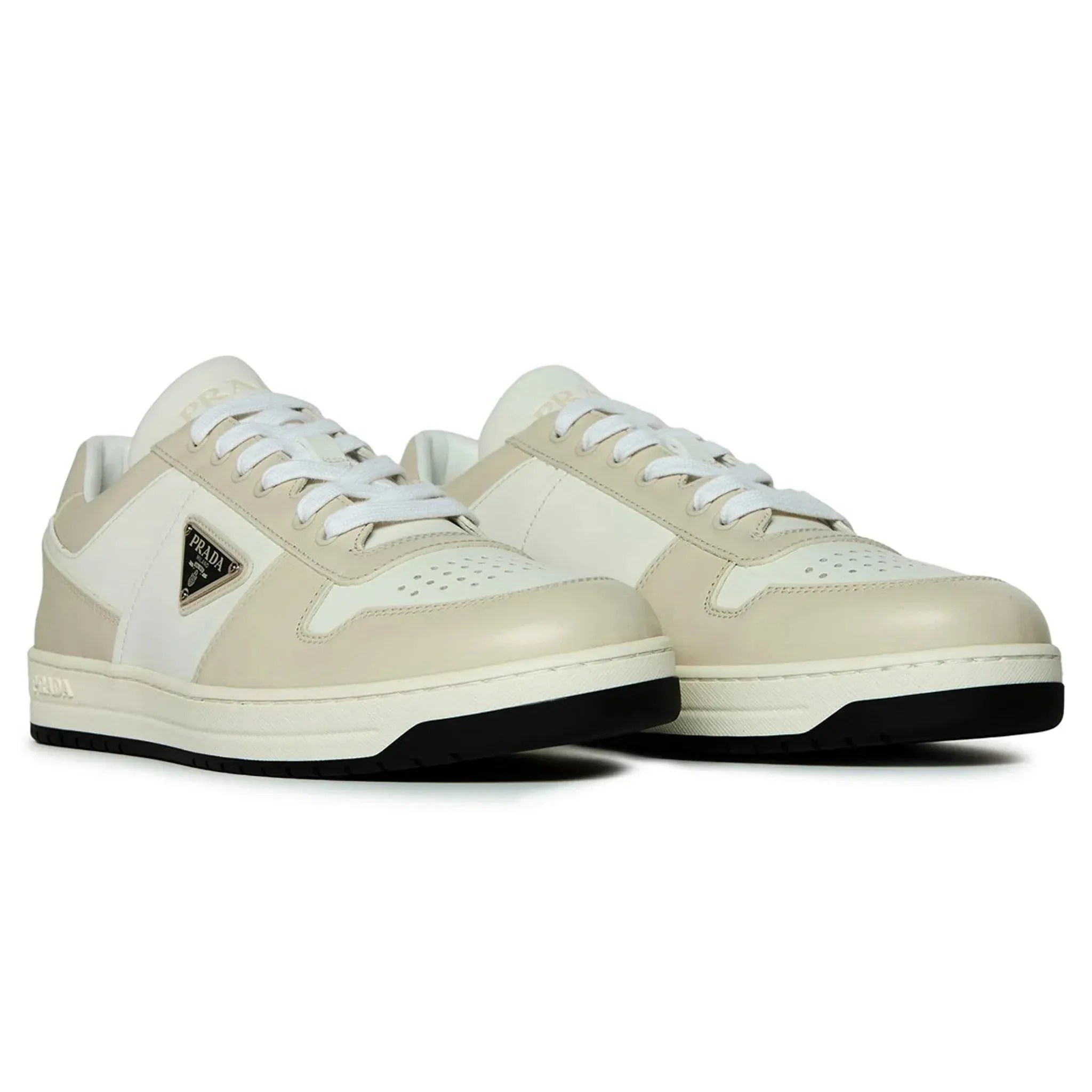 Prada Downtown Leather Low Top White Grey Sneaker