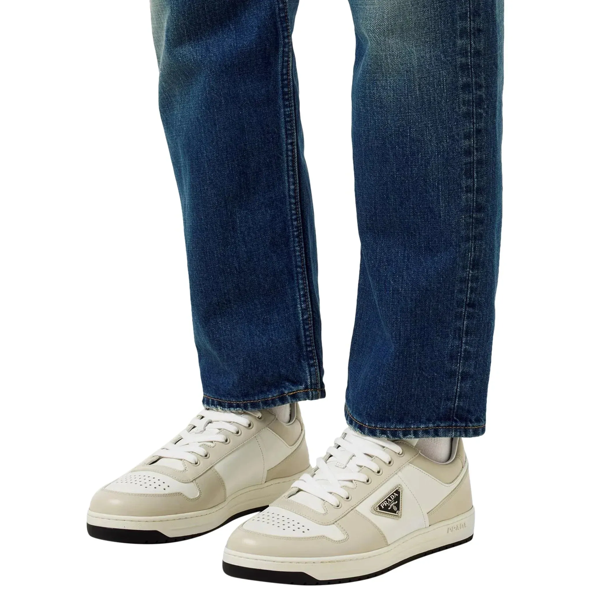 Prada Downtown Leather Low Top White Grey Sneaker
