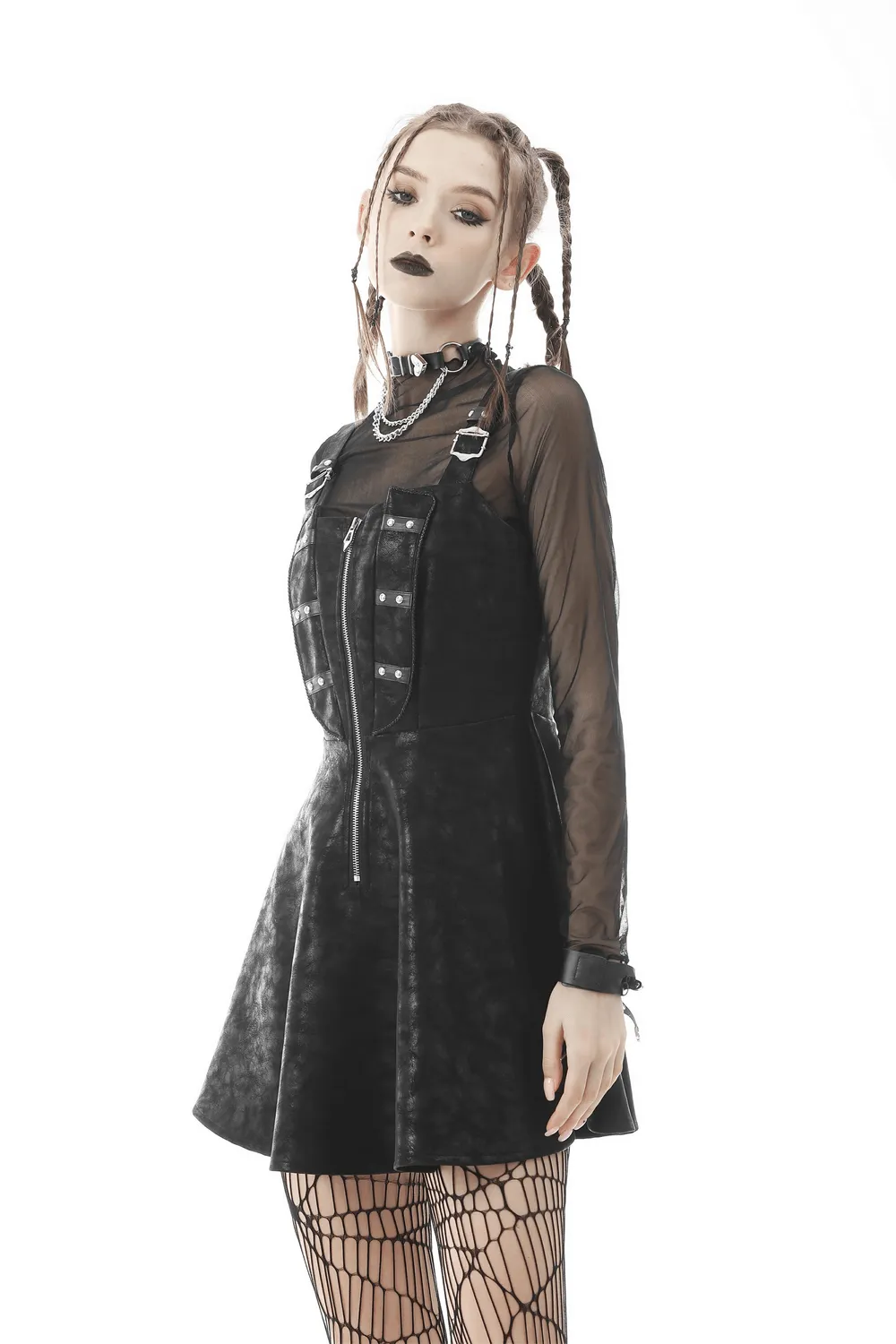Punk Faux Leather Strap Detail Mini Dress for Women