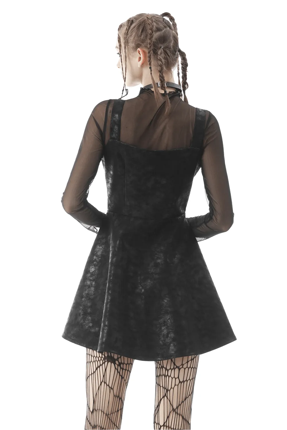Punk Faux Leather Strap Detail Mini Dress for Women