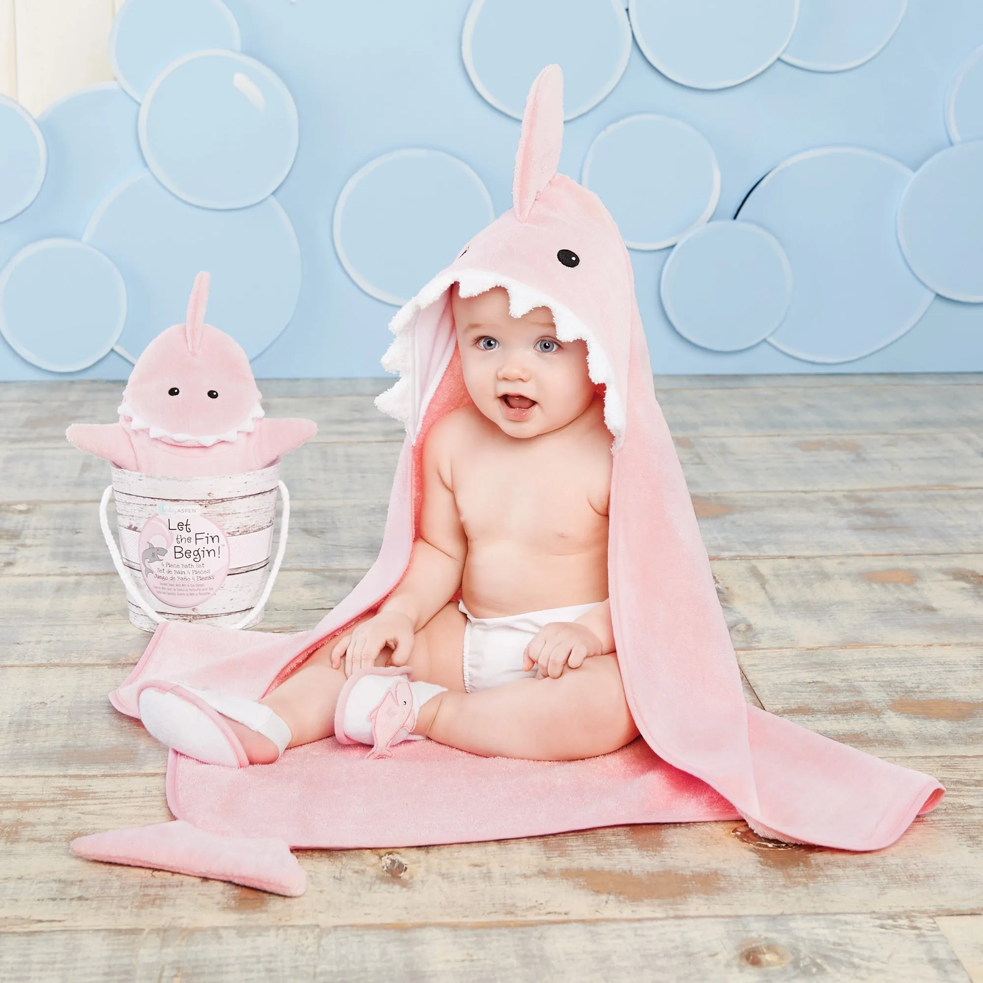 "Let the Fin Begin" 4-Piece Bath Gift Set (Pink)