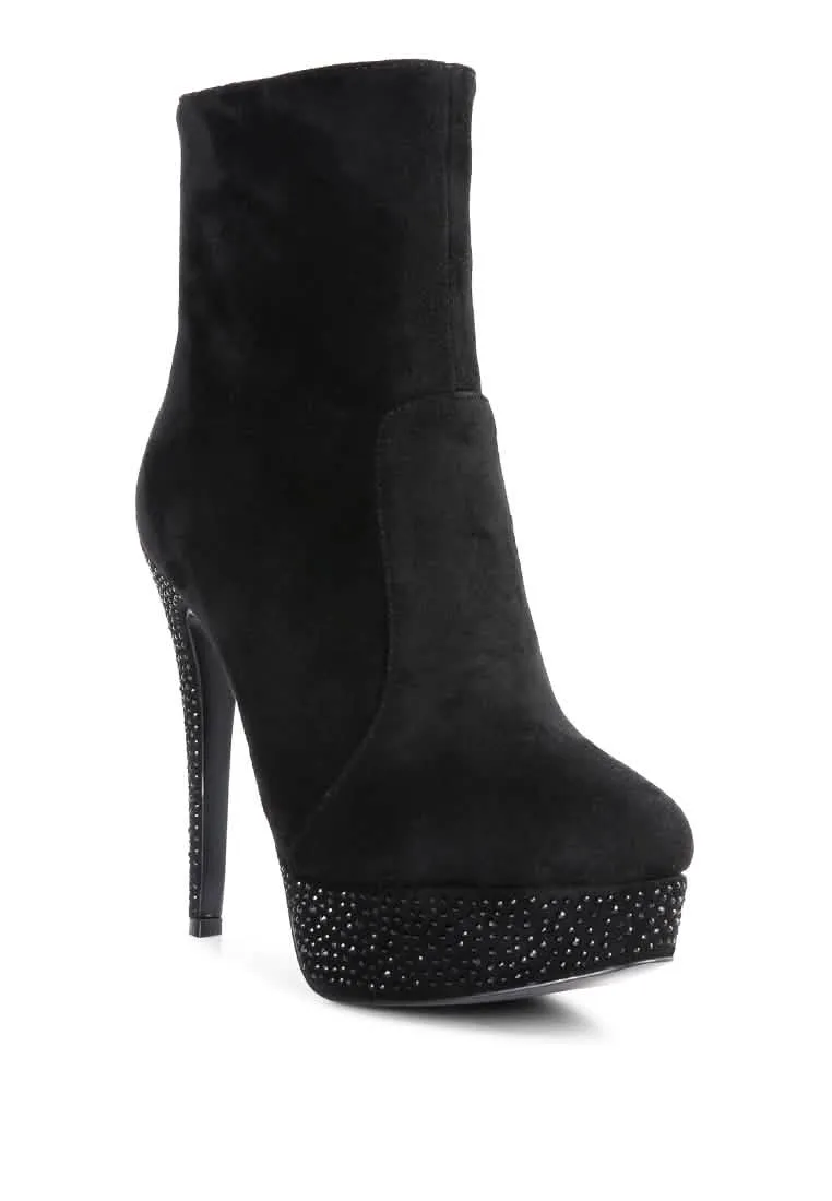Rhinestone Elegance: Espiree High Heeled Ankle Boots