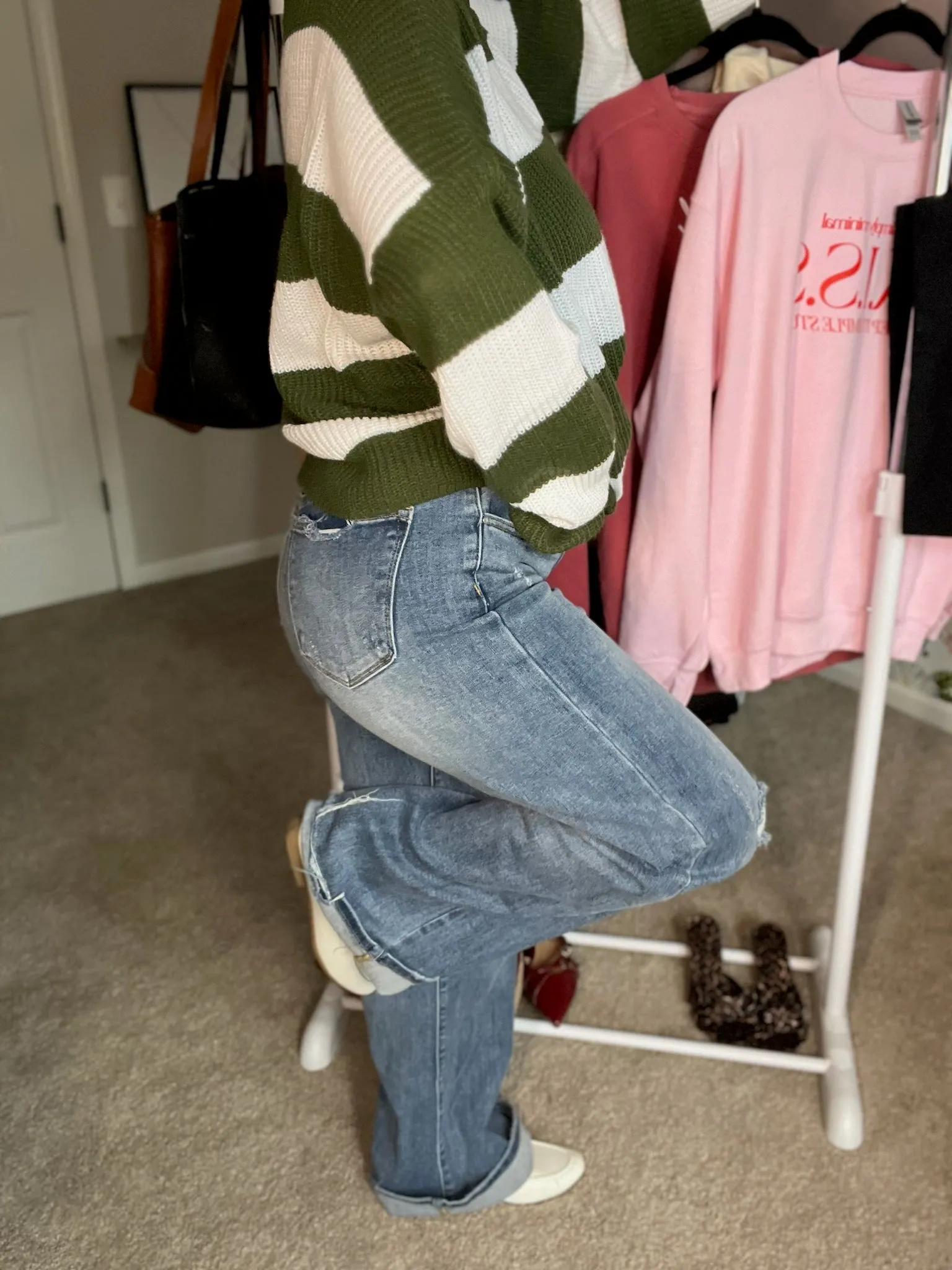 RISEN Full Size High Waist Distressed Wide Leg Jeans