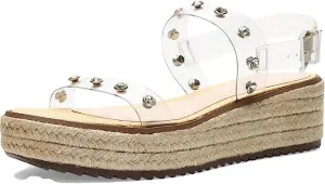 Schutz Cristiane Transparent Crystals Buckled Strap Open Toe Platform Sandals