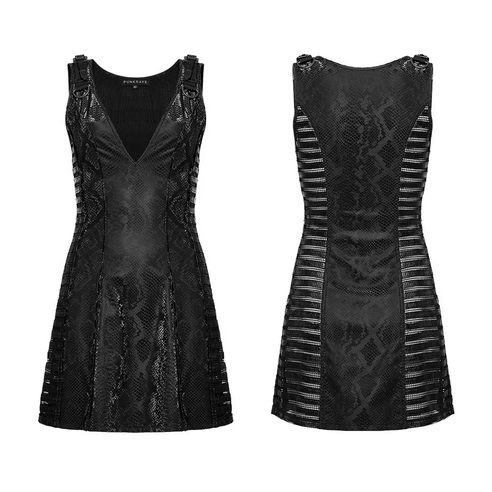 Sexy Sleeveless Black Mini Dress with Snake Print