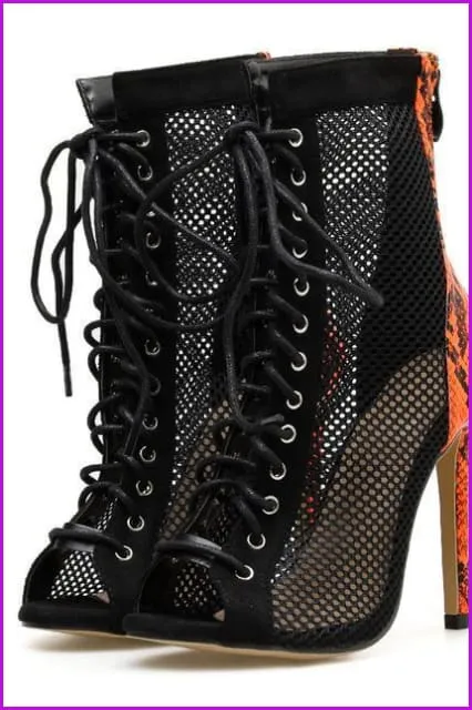 Snake Print Hollow Out Boots F266