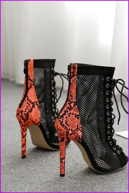 Snake Print Hollow Out Boots F266