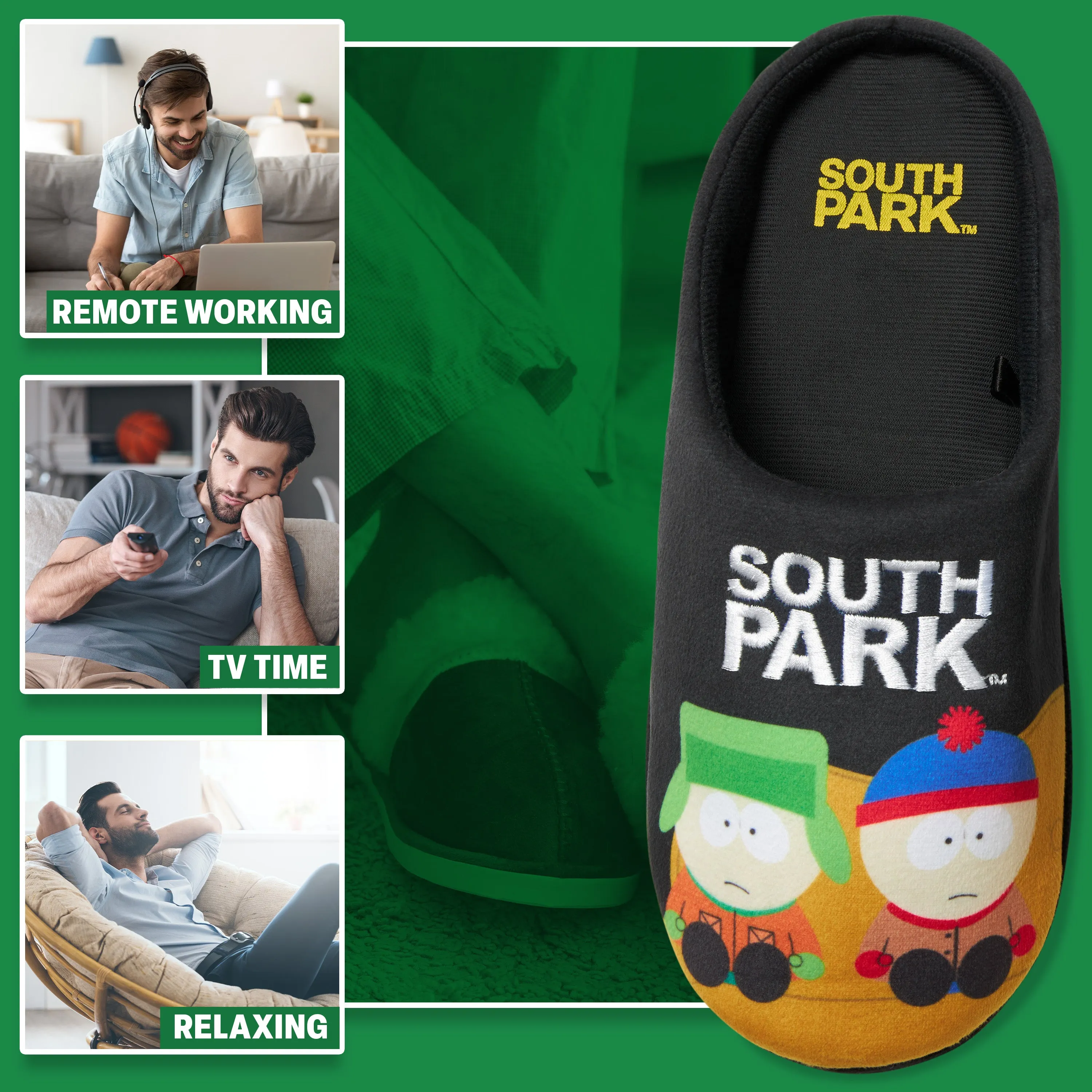 South Park Mens Mule Slippers, Non Slip Cosy