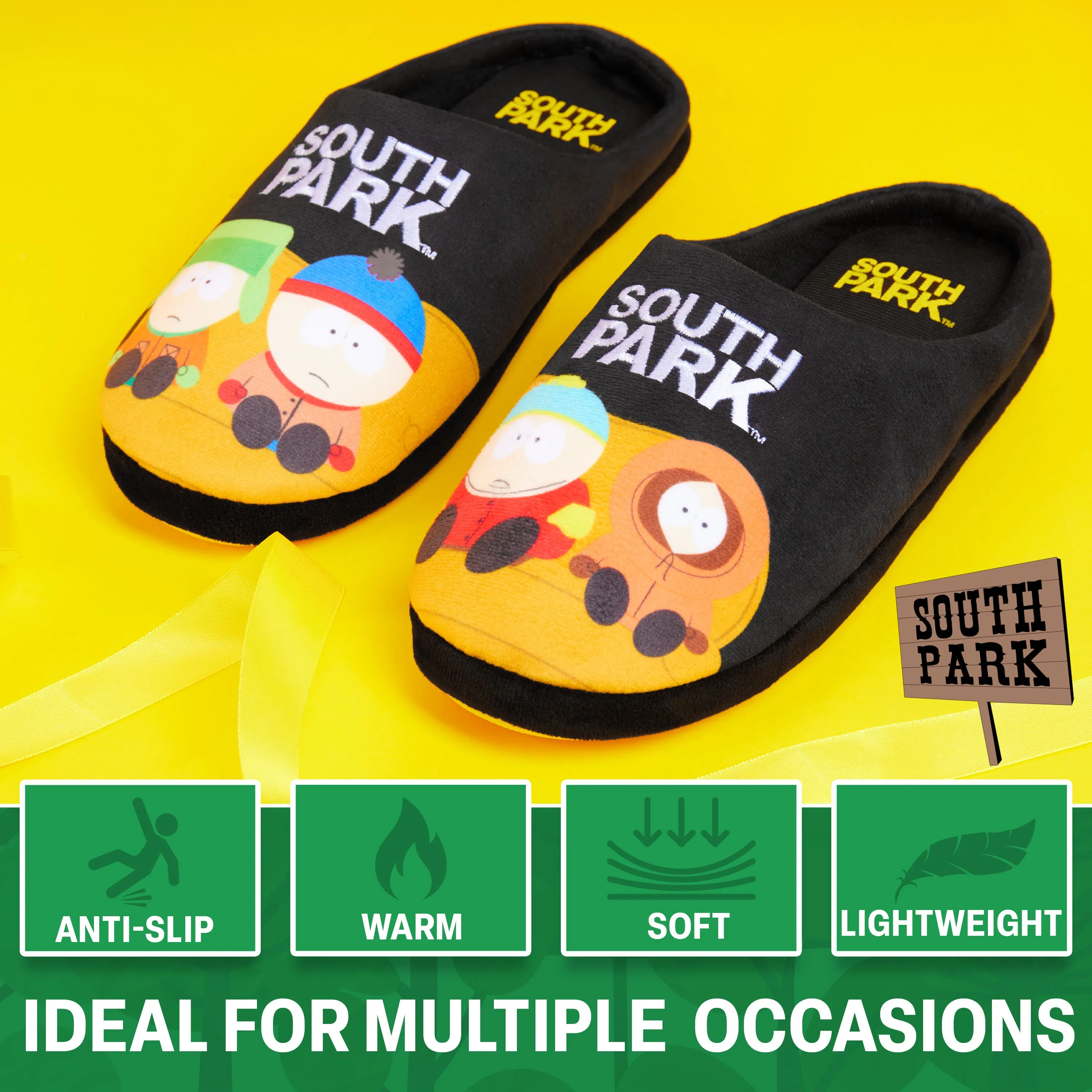 South Park Mens Mule Slippers, Non Slip Cosy