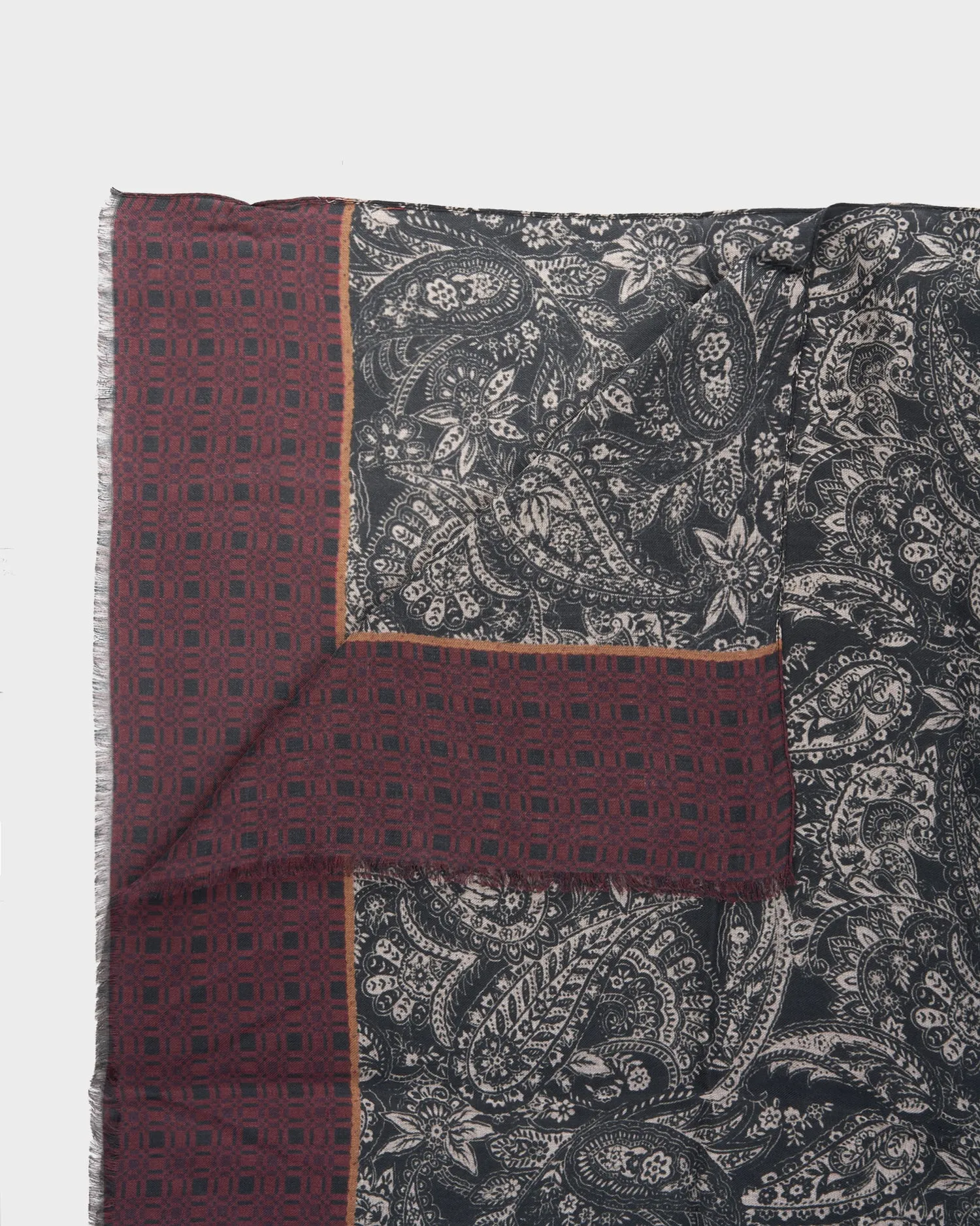 Steel Blue And Burgundy Paisley Print Modal Scarf