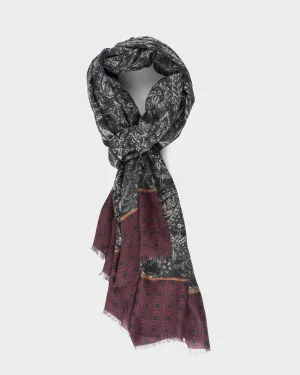 Steel Blue And Burgundy Paisley Print Modal Scarf