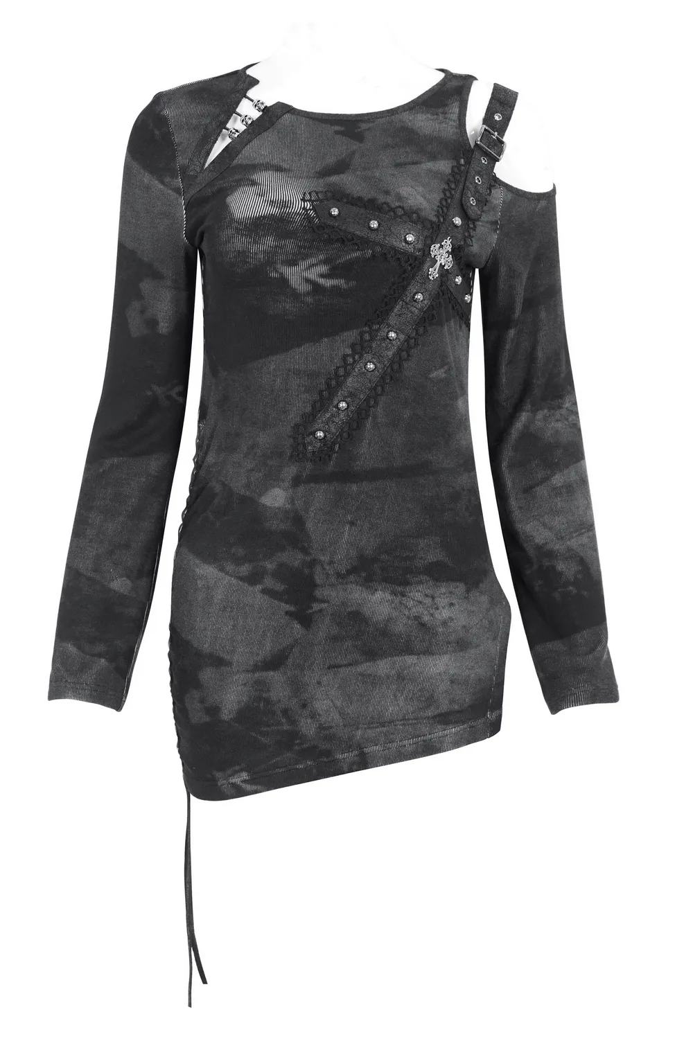 Stylish Long Sleeves Asymmetric Top with Buckle Detail