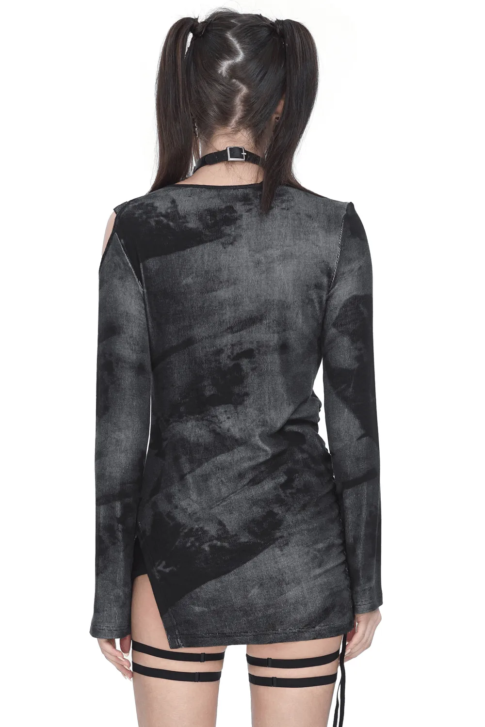 Stylish Long Sleeves Asymmetric Top with Buckle Detail
