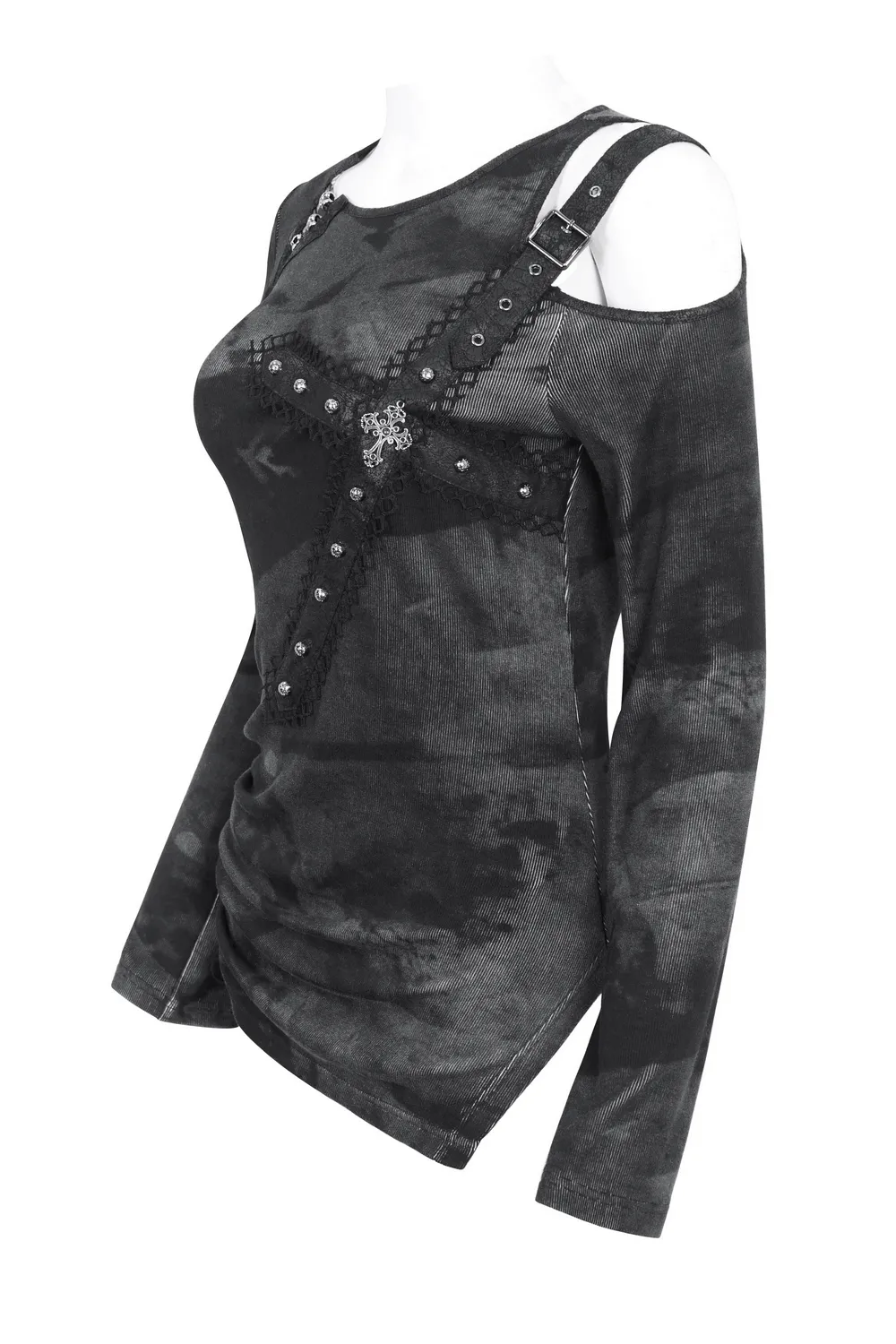 Stylish Long Sleeves Asymmetric Top with Buckle Detail