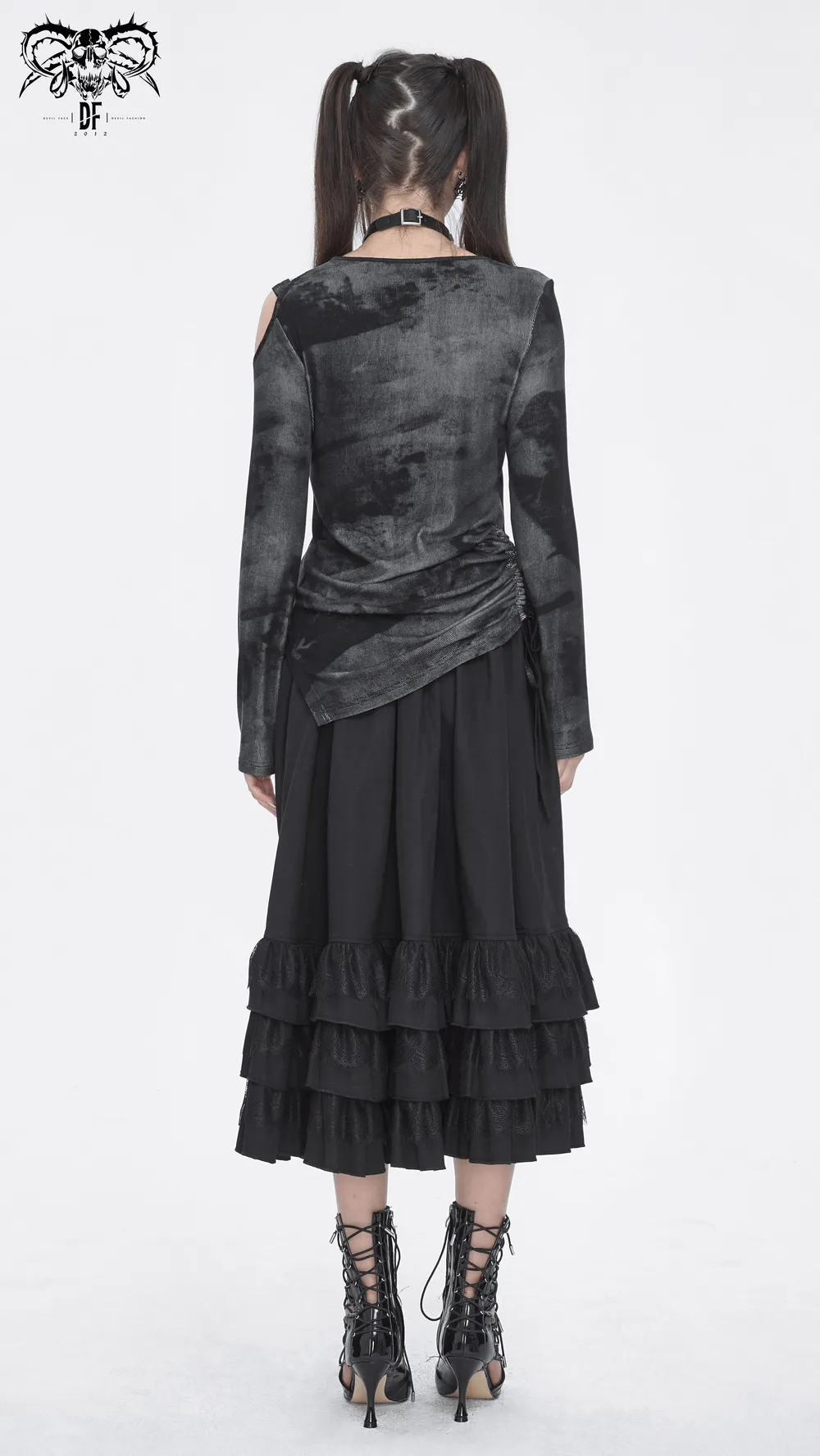 Stylish Long Sleeves Asymmetric Top with Buckle Detail