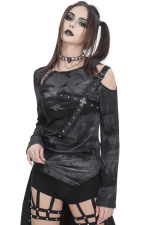 Stylish Long Sleeves Asymmetric Top with Buckle Detail