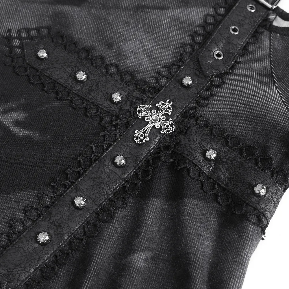 Stylish Long Sleeves Asymmetric Top with Buckle Detail