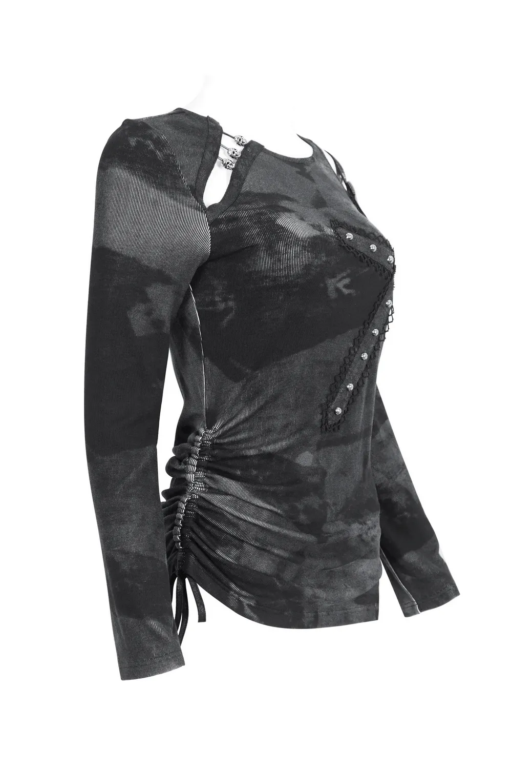 Stylish Long Sleeves Asymmetric Top with Buckle Detail